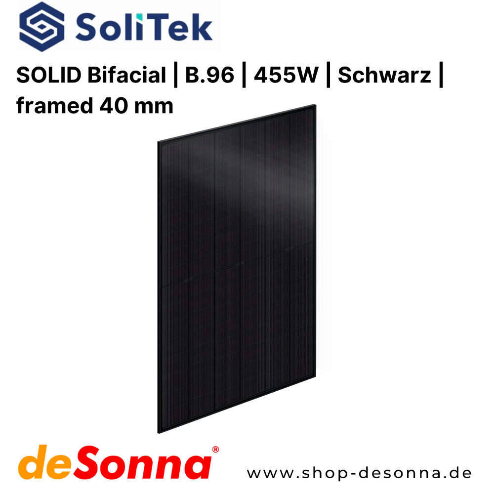 SoliTek SOLID Bifacial 455W PV Modul schwarz Glas Glas gerahmt
