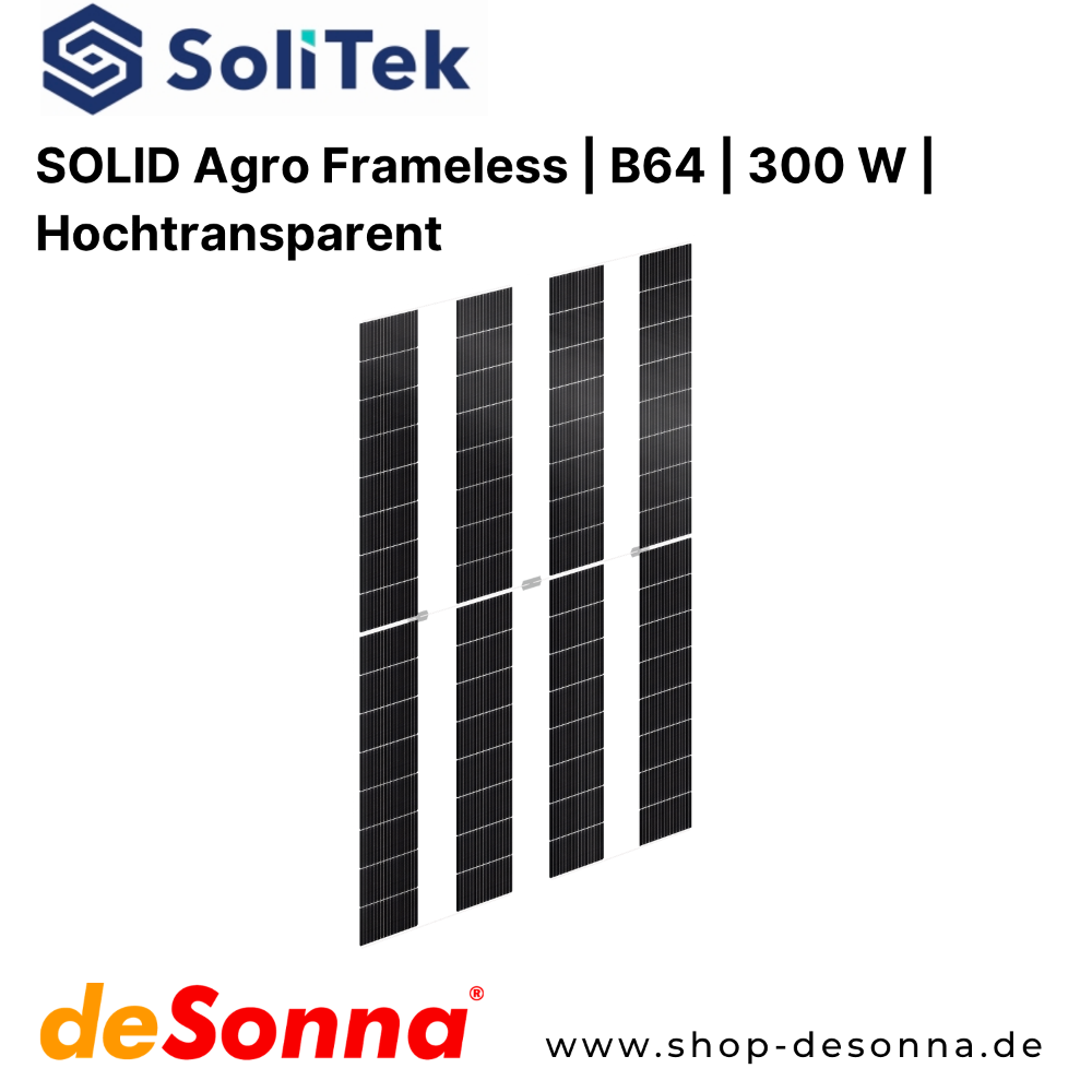 SoliTek Agro PV Modul 300W transparent Glas-Glas B64 Frameless