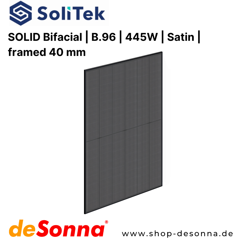 SoliTek 445W Satin Solarmodul blendarm Glas Glas bifazial 40mm Rahmen