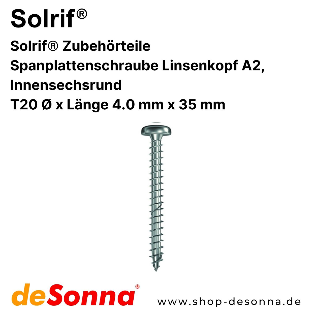 Solrif® Spanplattenschraube Linsenkopf A2, Innensechsrund T20 - Zubehörteile - Packung 200 Stück