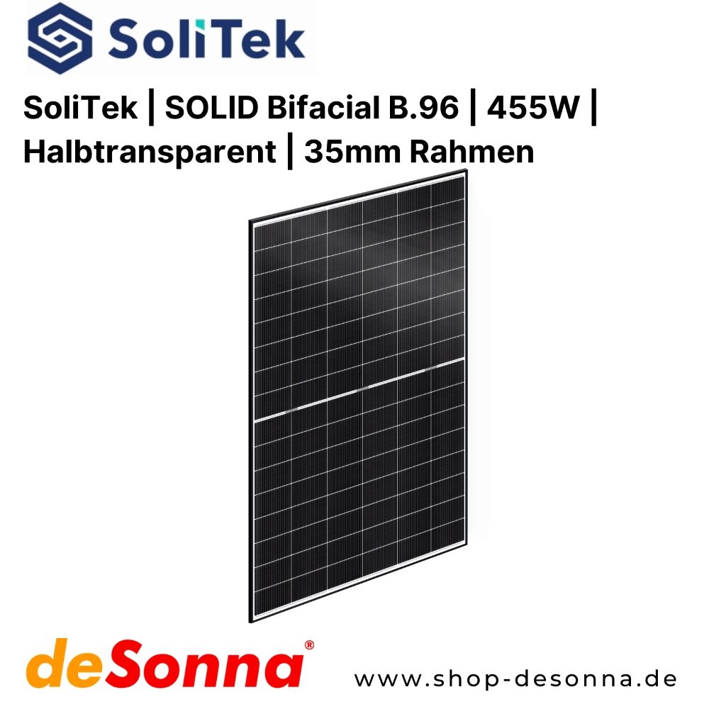 SoliTek SOLID Bifacial | B.96 | 455 W | Halbtransparent | 35 mm Rahmen